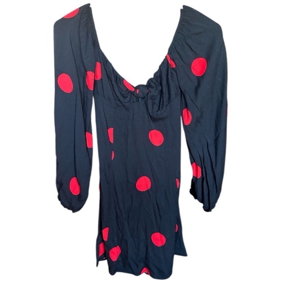 Reformation Roshay Dress Navy Red Dots - Picture 2 of 5